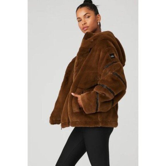ALO Yoga Knock Out Brown Faux Fur Jacket - Picture 3 of 9